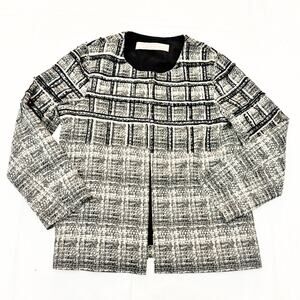 Lela Rose Embellished Black White Metallic Trimmed Plaid Blazer Jacket Size 8